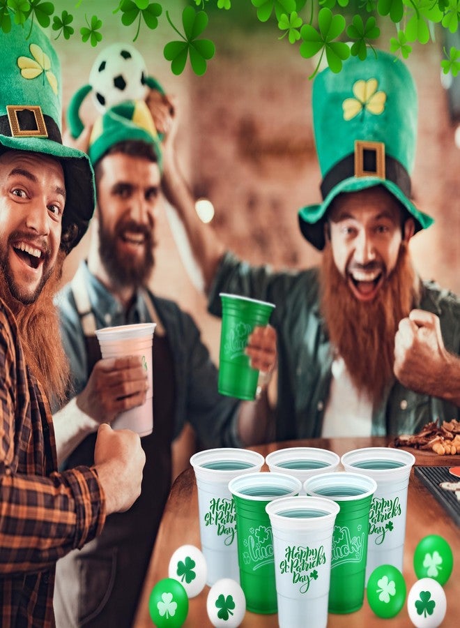 Pickmesh 30 Pack St. Patrick's Day Party Game Set, 22 Pack 16 oz St Patricks Day Plastic Beer Cups and 8 Pack 1.5in Green Shamrocks Balls Beer Game Set for Irish Festival Party Games Favors - Image 5